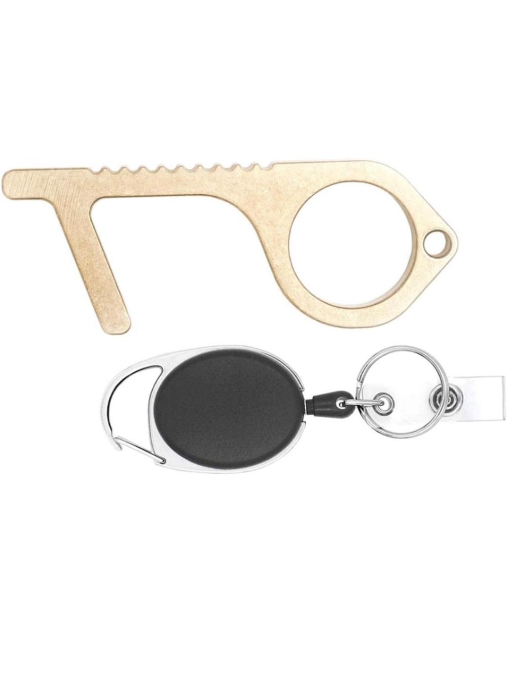 No-Touch Door Opener Tool & Retractable Keychain - Gold/Brass Finish